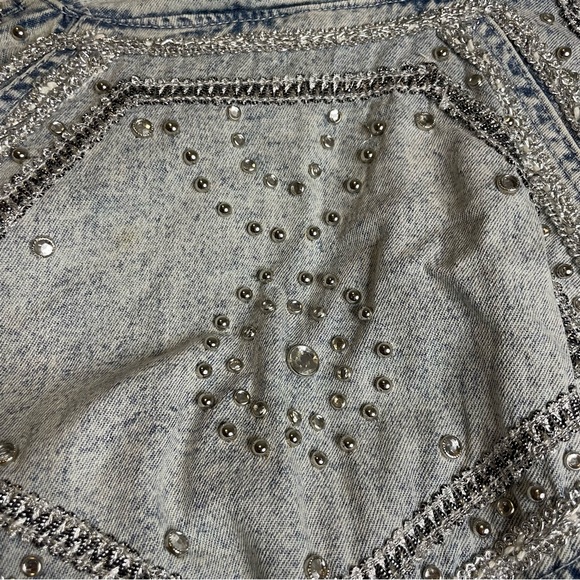 Y2K McBling Cowgirl Rhinestone Fringe 80s Western Studded Denim Jacket sz M L - Picture 7 of 9